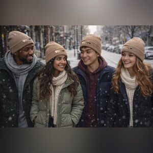 Brand New Tan Beanie with Heart Design